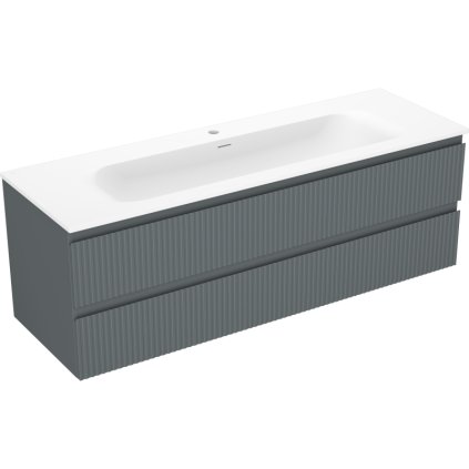 Mexen Rivel, koupelnová skříňka 140 cm s umyvadlem Vela, 2 zásuvky, drážkovaná, grafitová matná/bílá matná, 91A20-14047-2-BFF66-W23M
