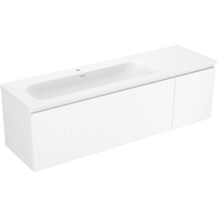Mexen Rivel, koupelnová skříňka 160 cm s levým umyvadlem Vela, 1S, 1D, drážkovaná, bílá matná, 91A23-16047-3-BBFF01-W23L01