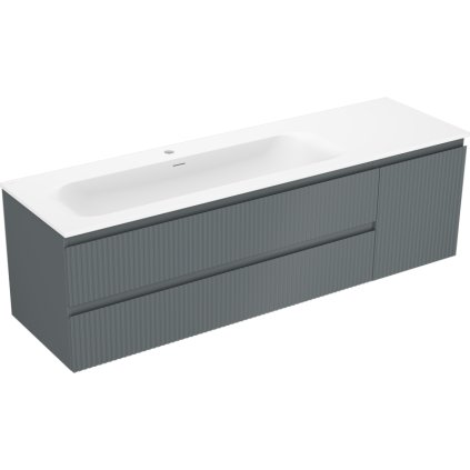 Mexen Rivel, koupelnová skříňka 160 cm s levým umyvadlem Vela, 2S, 1D, drážkovaná, grafitová/bílá matná, 91A23-16047-3-BBFFF66-W23L01