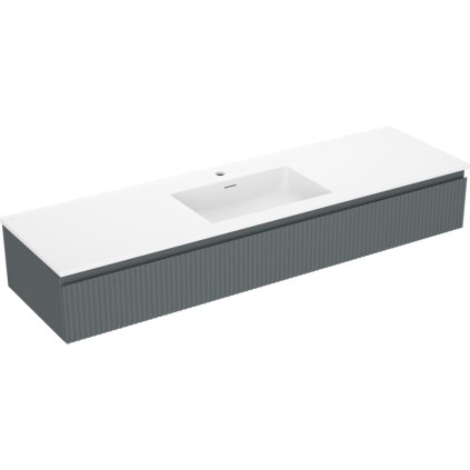 Mexen Rivel, koupelnová skříňka 160 cm s umyvadlem Otis, 1 zásuvka, drážkovaná, grafitová matná/bílá matná, 91A20-16023-1-BF66-W18M0