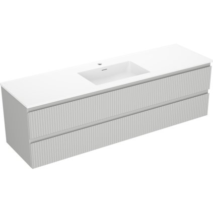 Mexen Rivel, koupelnová skříňka 160 cm s umyvadlem Otis, 2 zásuvky, drážkovaná, šedá matná/bílá, 91A20-16047-2-BFF62-W18M0