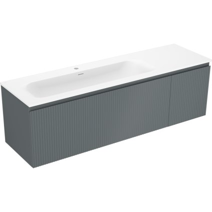 Mexen Rivel, koupelnová skříňka 160 cm s umyvadlem Vela levá, 1S, 1D, drážkovaná, grafitová matná/bílá matná, 91A23-16047-3-BBFF66-W23L01