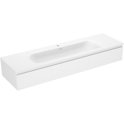 Mexen Rivel, koupelnová skříňka 160 cm s umyvadlem Vela, 1 zásuvka, drážkovaná, bílá matná, 91A20-16023-1-BF01-W23M01