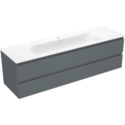 Mexen Rivel, koupelnová skříňka 160 cm s umyvadlem Vela, 2 zásuvky, drážkovaná, grafitová matná/bílá matná, 91A20-16047-2-BFF66-W23M