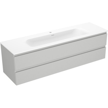 Mexen Rivel, koupelnová skříňka 160 cm s umyvadlem Vela, 2 zásuvky, drážkovaná, šedá matná/bílá, 91A20-16047-2-BFF62-W23M0