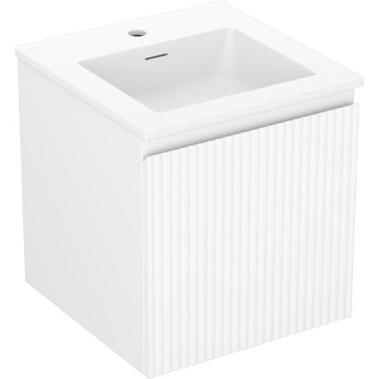 Mexen Rivel, koupelnová skříňka 45 cm s umyvadlem Otis, 1 zásuvka, drážkovaná, bílá matná, 91A20-04547-1-BF01-W18M01