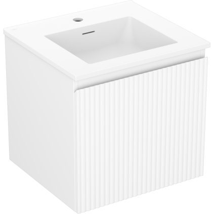 Mexen Rivel, koupelnová skříňka 50 cm s umyvadlem Otis, 1 zásuvka, drážkovaná, bílá matná, 91A20-05047-1-BF01-W18M01