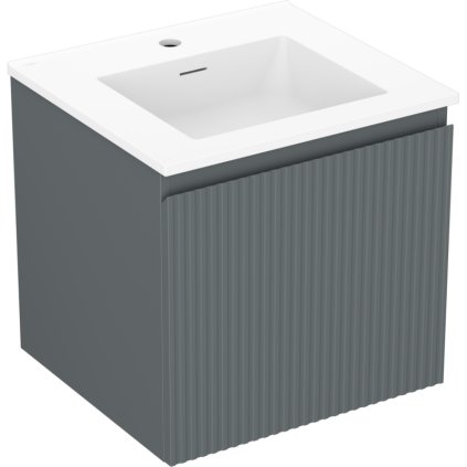 Mexen Rivel, koupelnová skříňka 50 cm s umyvadlem Otis, 1 zásuvka, drážkovaná, grafitová matná/bílá matná, 91A20-05047-1-BF66-W18M01