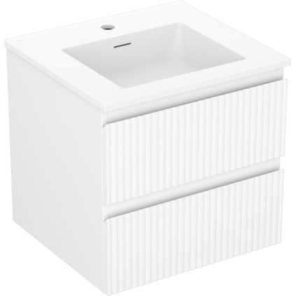 Mexen Rivel, koupelnová skříňka 50 cm s umyvadlem Otis, 2 zásuvky, drážkovaná, bílá matná, 91A20-05047-2-BFF01-W18M01