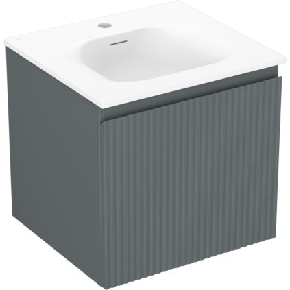 Mexen Rivel, koupelnová skříňka 50 cm s umyvadlem Vela, 1 zásuvka, drážkovaná, grafitová matná/bílá matná, 91A20-05047-1-BF66-W23M01