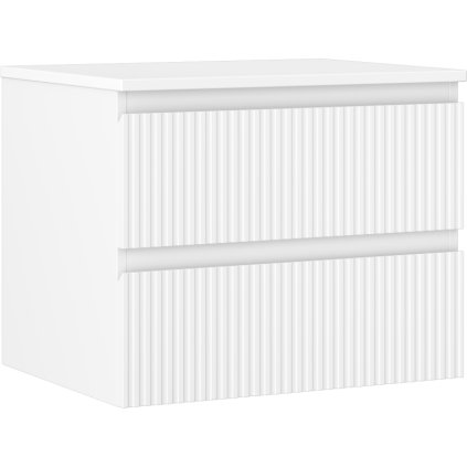 Mexen Rivel, koupelnová skříňka 60 cm s pracovní deskou, 2 zásuvky, drážkovaná, bílá matná, 91A20-06047-2-BFFC01