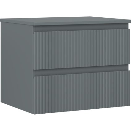 Mexen Rivel, koupelnová skříňka 60 cm s pracovní deskou, 2 zásuvky, drážkovaná, grafitová matná, 91A20-06047-2-BFFC66
