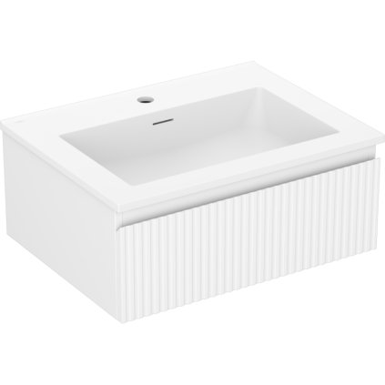 Mexen Rivel, koupelnová skříňka 60 cm s umyvadlem Otis, 1 zásuvka, drážkovaná, bílá matná, 91A20-06023-1-BF01-W18M01