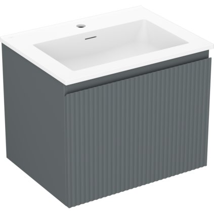 Mexen Rivel, koupelnová skříňka 60 cm s umyvadlem Otis, 1 zásuvka, drážkovaná, grafitová matná/bílá matná, 91A20-06047-1-BF66-W18M01