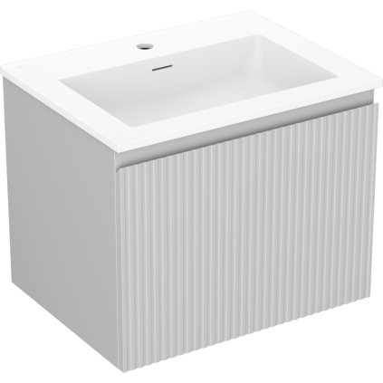 Mexen Rivel, koupelnová skříňka 60 cm s umyvadlem Otis, 1 zásuvka, drážkovaná, šedá matná/bílá, 91A20-06047-1-BF62-W18M01