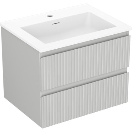 Mexen Rivel, koupelnová skříňka 60 cm s umyvadlem Otis, 2 zásuvky, drážkovaná, šedá matná/bílá, 91A20-06047-2-BFF62-W18M01