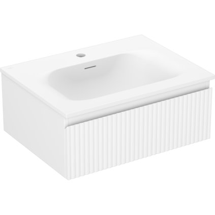 Mexen Rivel, koupelnová skříňka 60 cm s umyvadlem Vela, 1 zásuvka, drážkovaná, bílá matná, 91A20-06023-1-BF01-W23M01
