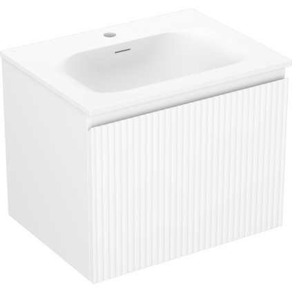 Mexen Rivel, koupelnová skříňka 60 cm s umyvadlem Vela, 1 zásuvka, drážkovaná, bílá matná, 91A20-06047-1-BF01-W23M01