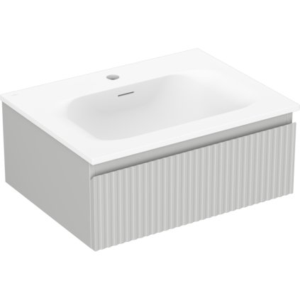 Mexen Rivel, koupelnová skříňka 60 cm s umyvadlem Vela, 1 zásuvka, drážkovaná, šedá matná/bílá, 91A20-06023-1-BF62-W23M01