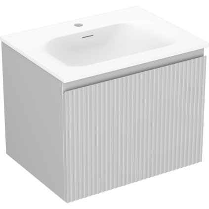 Mexen Rivel, koupelnová skříňka 60 cm s umyvadlem Vela, 1 zásuvka, drážkovaná, šedá matná/bílá, 91A20-06047-1-BF62-W23M01