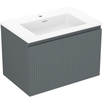 Mexen Rivel, koupelnová skříňka 70 cm s umyvadlem Otis, 1 zásuvka, drážkovaná, grafitová matná/bílá matná, 91A20-07047-1-BF66-W18M01