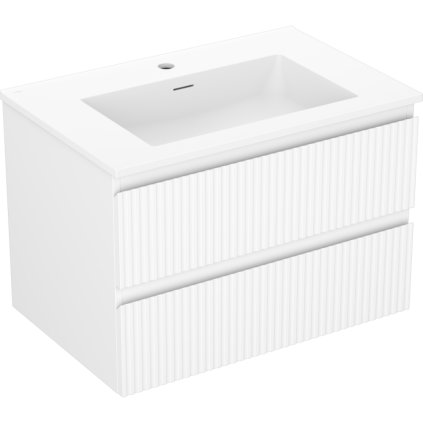Mexen Rivel, koupelnová skříňka 70 cm s umyvadlem Otis, 2 zásuvky, drážkovaná, bílá matná, 91A20-07047-2-BFF01-W18M01