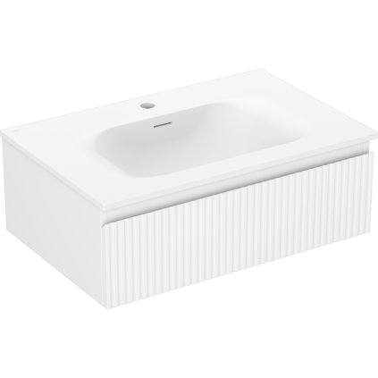 Mexen Rivel, koupelnová skříňka 70 cm s umyvadlem Vela, 1 zásuvka, drážkovaná, bílá matná, 91A20-07023-1-BF01-W23M01
