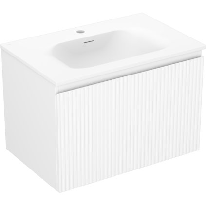 Mexen Rivel, koupelnová skříňka 70 cm s umyvadlem Vela, 1 zásuvka, drážkovaná, bílá matná, 91A20-07047-1-BF01-W23M01