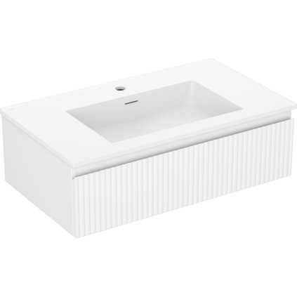 Mexen Rivel, koupelnová skříňka 80 cm s umyvadlem Otis, 1 zásuvka, drážkovaná, bílá matná, 91A20-08023-1-BF01-W18M01