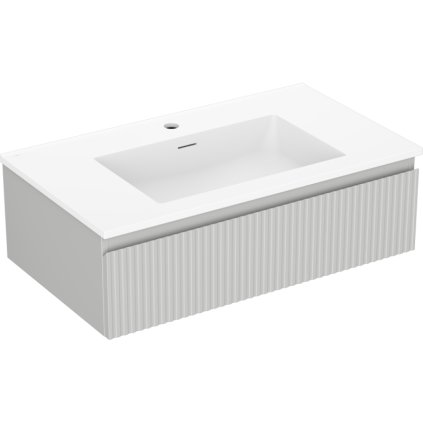 Mexen Rivel, koupelnová skříňka 80 cm s umyvadlem Otis, 1 zásuvka, drážkovaná, šedá matná/bílá, 91A20-08023-1-BF62-W18M01