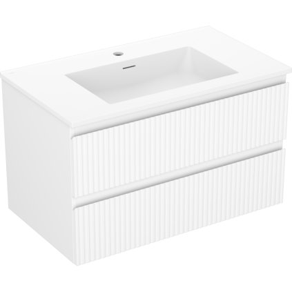 Mexen Rivel, koupelnová skříňka 80 cm s umyvadlem Otis, 2 zásuvky, drážkovaná, bílá matná, 91A20-08047-2-BFF01-W18M01
