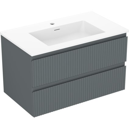 Mexen Rivel, koupelnová skříňka 80 cm s umyvadlem Otis, 2 zásuvky, drážkovaná, grafitová matná/bílá matná, 91A20-08047-2-BFF66-W18M0