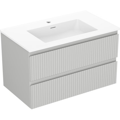 Mexen Rivel, koupelnová skříňka 80 cm s umyvadlem Otis, 2 zásuvky, drážkovaná, šedá matná/bílá, 91A20-08047-2-BFF62-W18M01