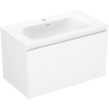 Mexen Rivel, koupelnová skříňka 80 cm s umyvadlem Vela, 1 zásuvka, drážkovaná, bílá matná, 91A20-08047-1-BF01-W23M01
