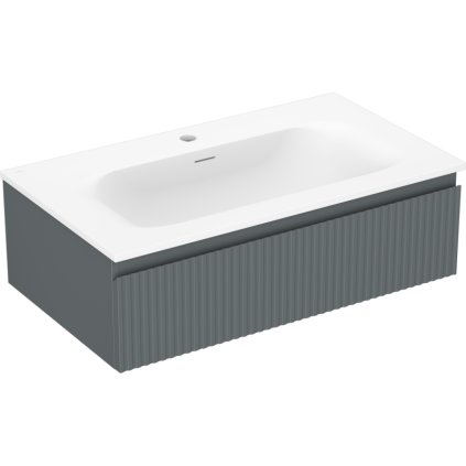 Mexen Rivel, koupelnová skříňka 80 cm s umyvadlem Vela, 1 zásuvka, drážkovaná, grafitová matná/bílá matná, 91A20-08023-1-BF66-W23M01
