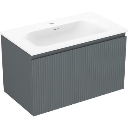 Mexen Rivel, koupelnová skříňka 80 cm s umyvadlem Vela, 1 zásuvka, drážkovaná, grafitová matná/bílá matná, 91A20-08047-1-BF66-W23M01