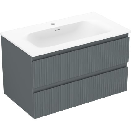 Mexen Rivel, koupelnová skříňka 80 cm s umyvadlem Vela, 2 zásuvky, drážkovaná, grafitová matná/bílá matná, 91A20-08047-2-BFF66-W23M0