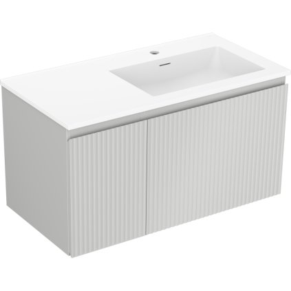 Mexen Rivel, koupelnová skříňka 90 cm s pravým umyvadlem Otis, 1S, 1D, drážkovaná, šedá matná/bílá matná - 91A23-09047-3-BBFF62-W18P01