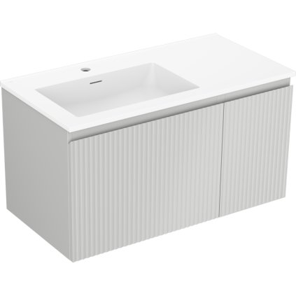 Mexen Rivel, koupelnová skříňka 90 cm s umyvadlem Otis vlevo, 1S, 1D, drážkovaná, šedá matná/bílá matná - 91A23-09047-3-BBFF62-W18L01