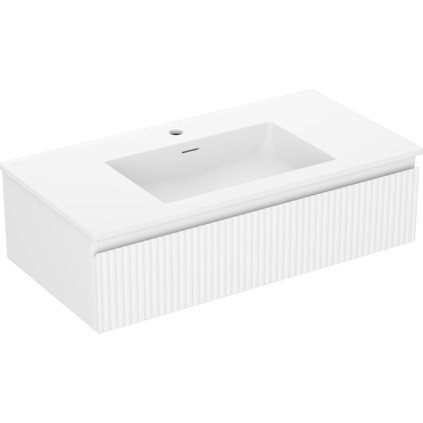 Mexen Rivel, koupelnová skříňka 90 cm s umyvadlem Otis, 1 zásuvka, drážkovaná, bílá matná, 91A20-09023-1-BF01-W18M01