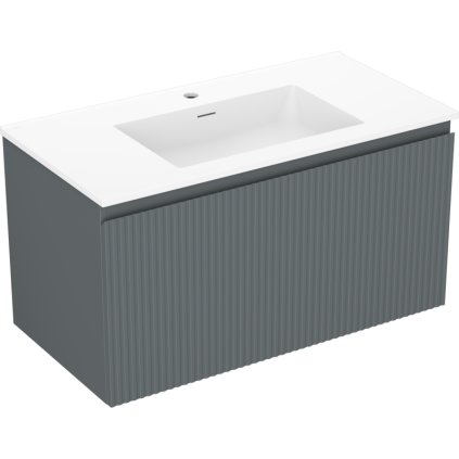 Mexen Rivel, koupelnová skříňka 90 cm s umyvadlem Otis, 1 zásuvka, drážkovaná, grafitová matná/bílá matná, 91A20-09047-1-BF66-W18M01