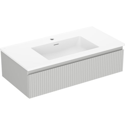 Mexen Rivel, koupelnová skříňka 90 cm s umyvadlem Otis, 1 zásuvka, drážkovaná, šedá matná/bílá, 91A20-09023-1-BF62-W18M01