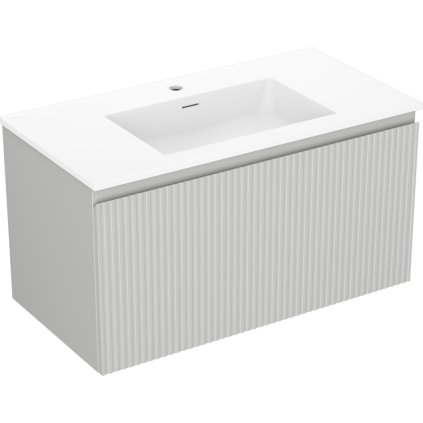 Mexen Rivel, koupelnová skříňka 90 cm s umyvadlem Otis, 1 zásuvka, drážkovaná, šedá matná/bílá, 91A20-09047-1-BF62-W18M01