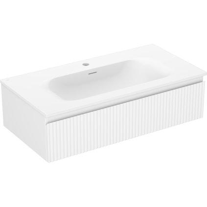 Mexen Rivel, koupelnová skříňka 90 cm s umyvadlem Vela, 1 zásuvka, drážkovaná, bílá matná, 91A20-09023-1-BF01-W23M01