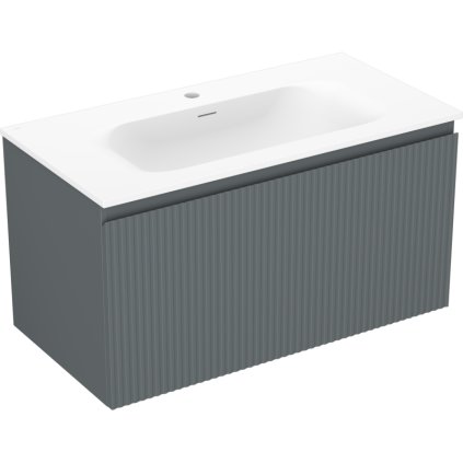 Mexen Rivel, koupelnová skříňka 90 cm s umyvadlem Vela, 1 zásuvka, drážkovaná, grafitová matná/bílá matná, 91A20-09047-1-BF66-W23M01