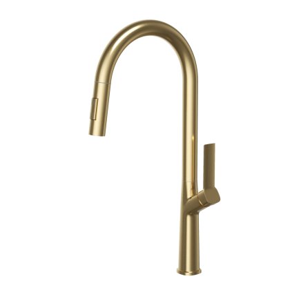 Gamma Awra, kuchyňská baterie s vytahovací výlevkou a dvoufunkční sprchou, zlatá matná, GMA-BAA-BGD