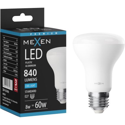 Mexen Nova, LED žárovka E27, R63, 8W, Studená - 6500K, 840 lm - L104-E27-0865-01