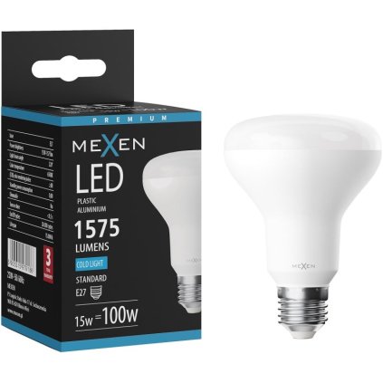 Mexen Nova, LED žárovka E27, R80, 15W, Studená - 6500K, 1575 lm - L105-E27-1565-01