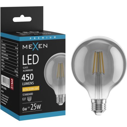 Mexen Vintis, LED žárovka E27, G95, 6W, Teplá - 2200K, 450 lm, kouřová - L157-E27-0622-70