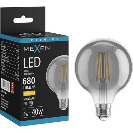 Mexen Vintis, LED žárovka E27, G95, 8W, Teplá - 2700K, 680 lm, kouřová - L157-E27-0827-70